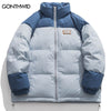 Winter Jacket Men Parkas Thicken Warm Coat Harajuku Color Block Patchwork Puffer Bubble Coats Hip Hop Casual Streetwear