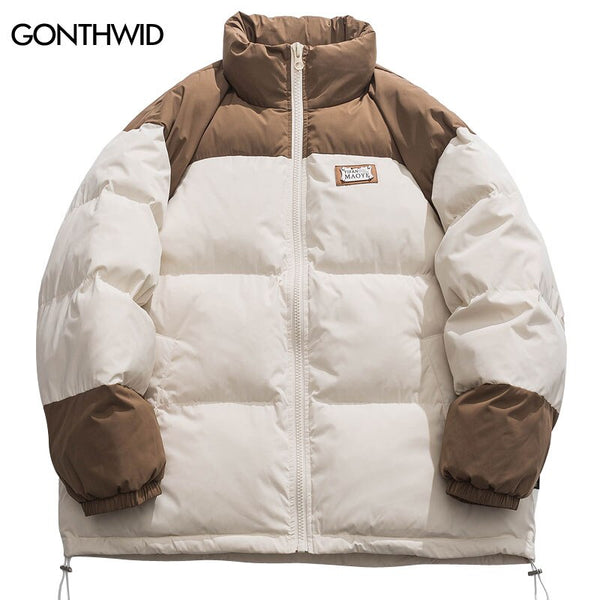 Winter Jacket Men Parkas Thicken Warm Coat Harajuku Color Block Patchwork Puffer Bubble Coats Hip Hop Casual Streetwear