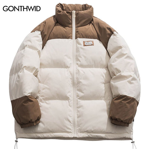 Winter Jacket Men Parkas Thicken Warm Coat Harajuku Color Block Patchwork Puffer Bubble Coats Hip Hop Casual Streetwear