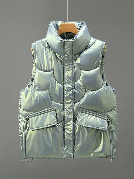 Winter Jacket Vest Women Casual Zipper Sleeveless Coat Oversize Stand Collar Loose Waistcoat Female Korean Warm Outwear