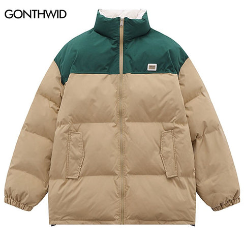 Winter Jackets Men Parkas Streetwear Color Block Patchwork Thick Warm Bubble Padded Jacket Hip Hop Casual Puffer Coats