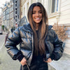 Winter Jackets Thick Short Parkas Women Black Leather Coats Women Elegant Zipper Cotton Jackets Ladies Clothes