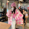 Winter Japanese Coats Korean Kawaii Lambswool Coats Pink Heart Women Faux Fur Teddy Jackets Outerwear Female Overcoat