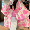 Winter Japanese Coats Korean Kawaii Lambswool Coats Pink Heart Women Faux Fur Teddy Jackets Outerwear Female Overcoat