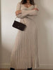 Winter Knitted Bodycon Dress Women Elegant Pleated A-line Dress Ribbed Long Sleeve Long Dress Female V-neck Knitwear Dress Robe