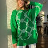 Winter Knitted Print Pullover Women Casual Plaid O-neck Sweater Vintage Loose Long Sleeve Knitwear Female Elegant Jumper