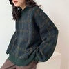 Winter Knitted Sweater Plaid Casual Vintage Sweater Oversized Women Sweater Elegant Loose Long Sleeve Pullover Female Jumpers
