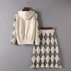 Winter Knitted Womans Suits Hooded Loose Sweater And Plaid Skirts Sets for Woman Casual Ladies Skirts Suit Good Quality CC290