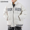 Winter Leather Jacket Parkas Streetwear Embroidery Letter Thicken Warm Puffer Bomber Coats Harajuku Loose Padded Puffer Jackets