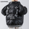 Winter Leather Jacket Parkas Streetwear Embroidery Letter Thicken Warm Puffer Bomber Coats Harajuku Loose Padded Puffer Jackets