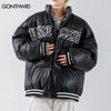 Winter Leather Jacket Parkas Streetwear Embroidery Letter Thicken Warm Puffer Bomber Coats Harajuku Loose Padded Puffer Jackets