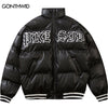Winter Leather Jacket Parkas Streetwear Embroidery Letter Thicken Warm Puffer Bomber Coats Harajuku Loose Padded Puffer Jackets