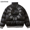 Winter Leather Jacket Parkas Streetwear Embroidery Letter Thicken Warm Puffer Bomber Coats Harajuku Loose Padded Puffer Jackets