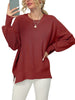 Winter Loose Ribbed Pullovers Women Side Slit Knitted Sweaters Casual O-Neck Batwing Sleeve Tops Female Vintage Solid Knitwears