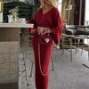 Winter Maxi Dress Red V Neck Elegant Bodycon Pullover Jumper Young Lady 2022 Autumn Fall Long Knitted Sweater Dresses