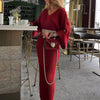 Winter Maxi Dress Red V Neck Elegant Bodycon Pullover Jumper Young Lady 2022 Autumn Fall Long Knitted Sweater Dresses