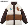 Winter Men Parka Coat Jacket Streetwear Harajuku Color Block Patchwork Thicken Warm Bubble Padded Coats Hip Hop Puffer Jackets