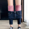 Winter Female Thick pink Fleece Warm Skinny Jeans trousers Women High waist Stretch Solid color casual Denim Pencil Pants