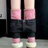Winter Female Thick pink Fleece Warm Skinny Jeans trousers Women High waist Stretch Solid color casual Denim Pencil Pants