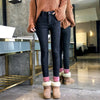 Winter Female Thick pink Fleece Warm Skinny Jeans trousers Women High waist Stretch Solid color casual Denim Pencil Pants