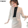 Winter Women Long-sleeved Professional Suit Skirt Two-piece High-quality Slim Short Ladies Jacket High Waist Skirt