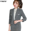 Winter Women Long-sleeved Professional Suit Skirt Two-piece High-quality Slim Short Ladies Jacket High Waist Skirt
