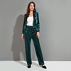 Winter Office Dark Green 2 Pieces Set Velvet Blazer Top + High Waist Pant for Women