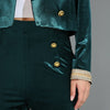 Winter Office Dark Green 2 Pieces Set Velvet Blazer Top + High Waist Pant for Women