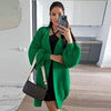 Winter Oversize Cardigan Women Loose Mid-length Knitted Sweater Vintage Lantern Sleeve Knitwear Casual Solid Cardigan