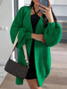 Winter Oversize Cardigan Women Loose Mid-length Knitted Sweater Vintage Lantern Sleeve Knitwear Casual Solid Cardigan