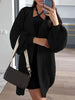 Winter Oversize Cardigan Women Loose Mid-length Knitted Sweater Vintage Lantern Sleeve Knitwear Casual Solid Cardigan
