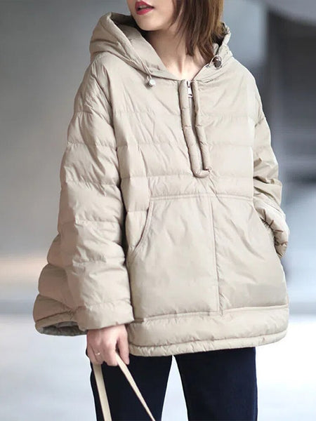 Winter Oversize Hooded Jacket Women Casual Zipper Padded Hoodie Loose Ultralight Thicken Coat Female Solid Outerwear With Pocket