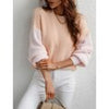 Winter Pactchwork Pullover Women Casual Loose Knit Sweater O-Neck Long Sleeve Knitwear Female Elegant Soft Warm Jumper