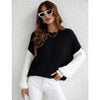 Winter Pactchwork Pullover Women Casual Loose Knit Sweater O-Neck Long Sleeve Knitwear Female Elegant Soft Warm Jumper