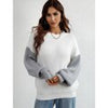 Winter Pactchwork Pullover Women Casual Loose Knit Sweater O-Neck Long Sleeve Knitwear Female Elegant Soft Warm Jumper