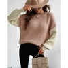 Winter Pactchwork Pullover Women Casual Loose Knit Sweater O-Neck Long Sleeve Knitwear Female Elegant Soft Warm Jumper