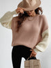 Winter Pactchwork Pullover Women Casual Loose Knit Sweater O-Neck Long Sleeve Knitwear Female Elegant Soft Warm Jumper