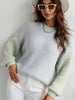 Winter Pactchwork Pullover Women Casual Loose Knit Sweater O-Neck Long Sleeve Knitwear Female Elegant Soft Warm Jumper