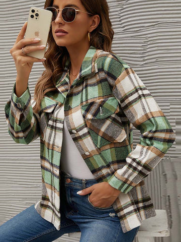Winter Plaid Flannel Shirt Women Checkered Shirt Outerwear Casual Velvet Jacket Coat Female Long Sleeve Thick Overshirt