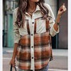 Winter Plaid Jacket Women Lapel Streetwear Thick Coat Casual Loose Long Sleeve Outerwear Lady Vintage Button Jacket With Pocket
