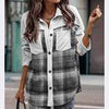 Winter Plaid Jacket Women Lapel Streetwear Thick Coat Casual Loose Long Sleeve Outerwear Lady Vintage Button Jacket With Pocket