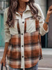 Winter Plaid Jacket Women Lapel Streetwear Thick Coat Casual Loose Long Sleeve Outerwear Lady Vintage Button Jacket With Pocket
