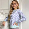 Winter Plaid Knit Sweater Women  Argyle Pullover Casual Pactchwork Long Sleeve Knitwear Female Loose O-Neck Warm Jumper