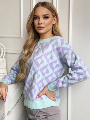 Winter Plaid Knit Sweater Women  Argyle Pullover Casual Pactchwork Long Sleeve Knitwear Female Loose O-Neck Warm Jumper