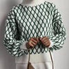 Winter Plaid Pullover Women Casual Loose Knitted Sweater Vintage Long Sleeve Knitwear Female Elegant Thick Warm Jumper
