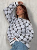 Winter Plaid Sweater Women Casual Print Knitting Pullover Loose Long Sleeve Knitwear Female Elegant O-neck Warm Jumper