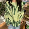 Winter Printed Oversized Pullover Women Green Striped Knitted Sweater Casual Elegant Long Sleeve Jumper Vintage Loose Pull Femme