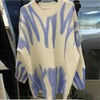 Winter Printed Oversized Pullover Women Green Striped Knitted Sweater Casual Elegant Long Sleeve Jumper Vintage Loose Pull Femme