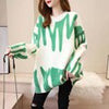 Winter Printed Oversized Pullover Women Green Striped Knitted Sweater Casual Elegant Long Sleeve Jumper Vintage Loose Pull Femme