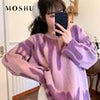 Winter Printed Oversized Pullover Women Green Striped Knitted Sweater Casual Elegant Long Sleeve Jumper Vintage Loose Pull Femme